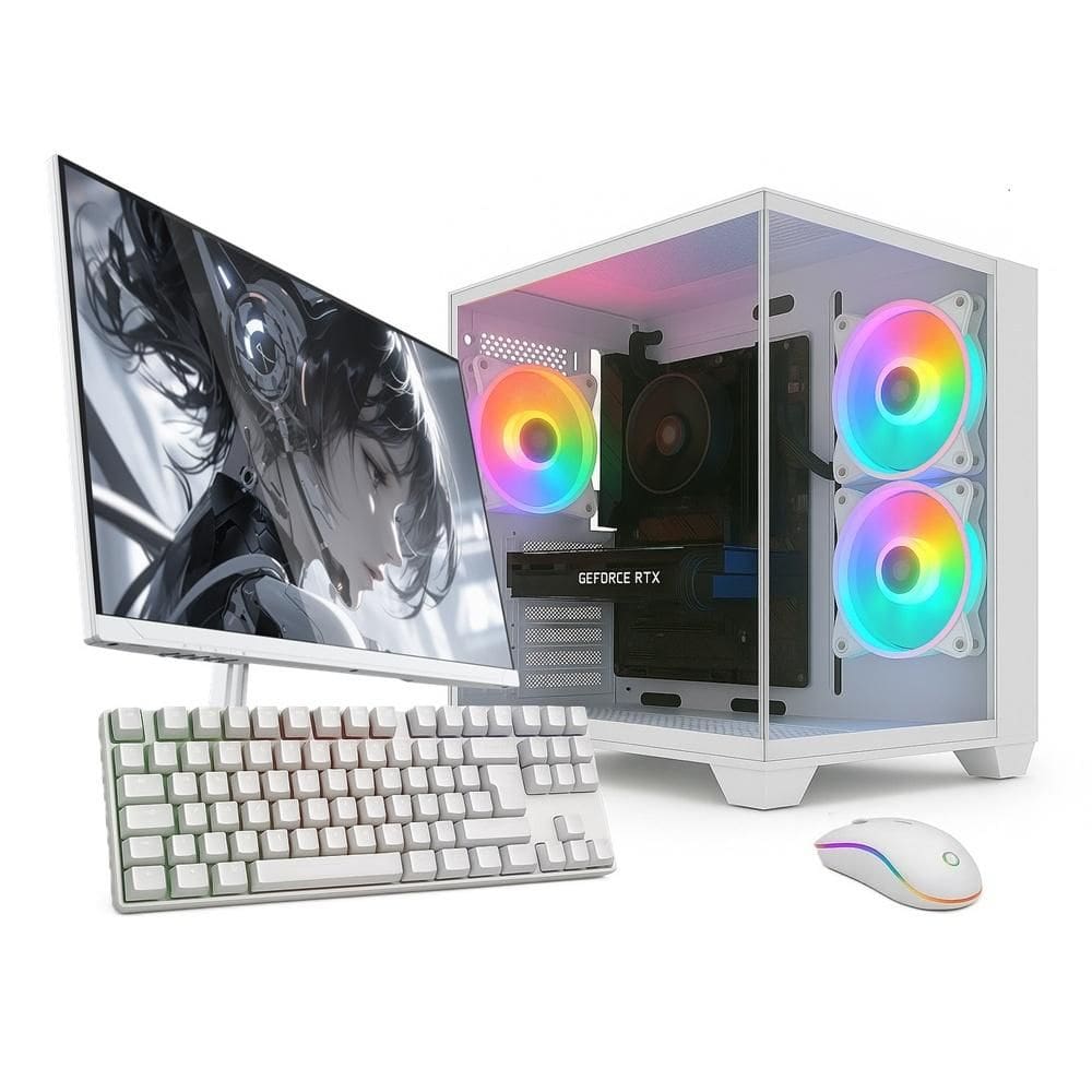 PC Gamer Completo Skill Apex Series, AMD Ryzen 5 5500, Radeon RX 580 8GB, 16GB DDR4, SSD 1TB M.2, Monitor LED 24” 180Hz, Branco SAS009