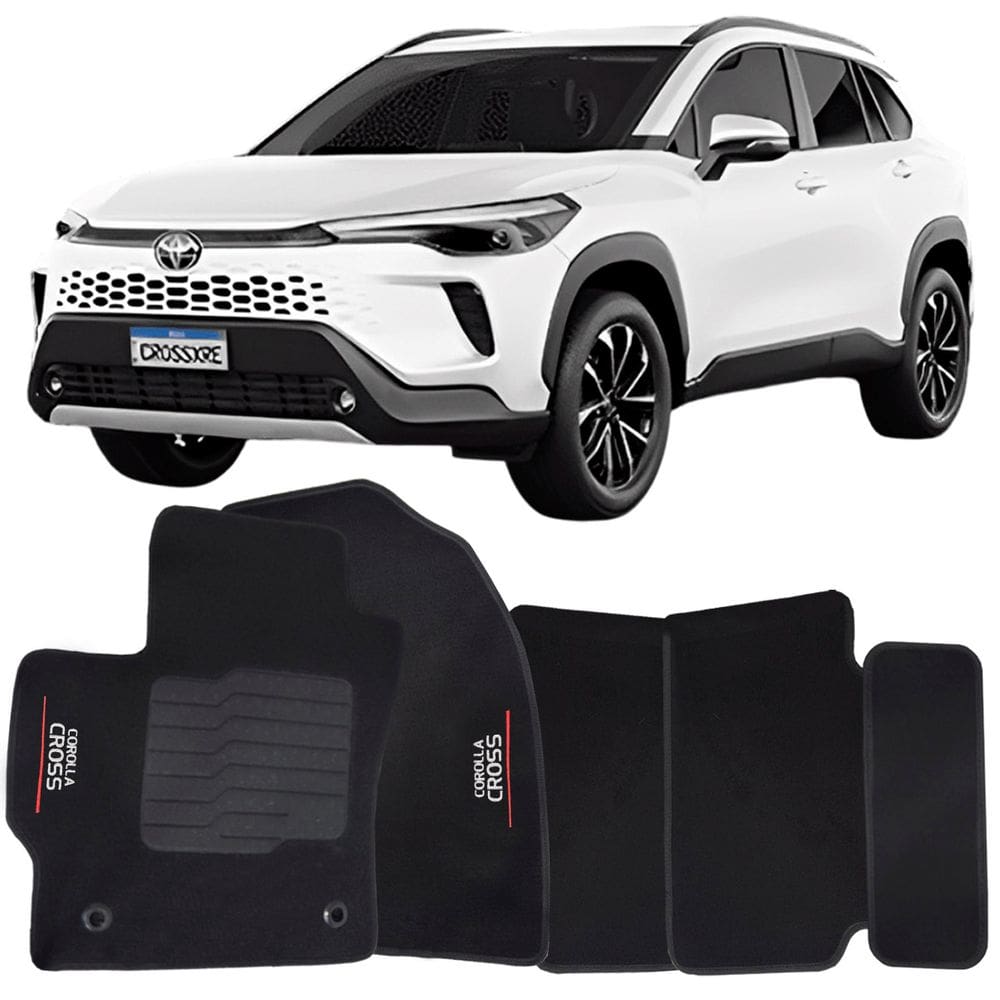 Tapete Carpete Corolla Cross 2022 à 2025 Preto Logo Bordado Jogo 5 Peças Personalizado Automotivo