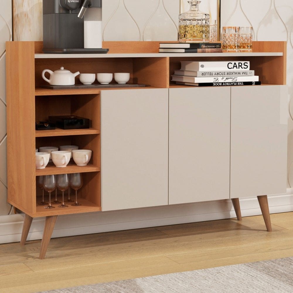 Balcão Buffet Corsa 3 Portas 3 Prateleiras Natural/Off White - Pnr Móveis