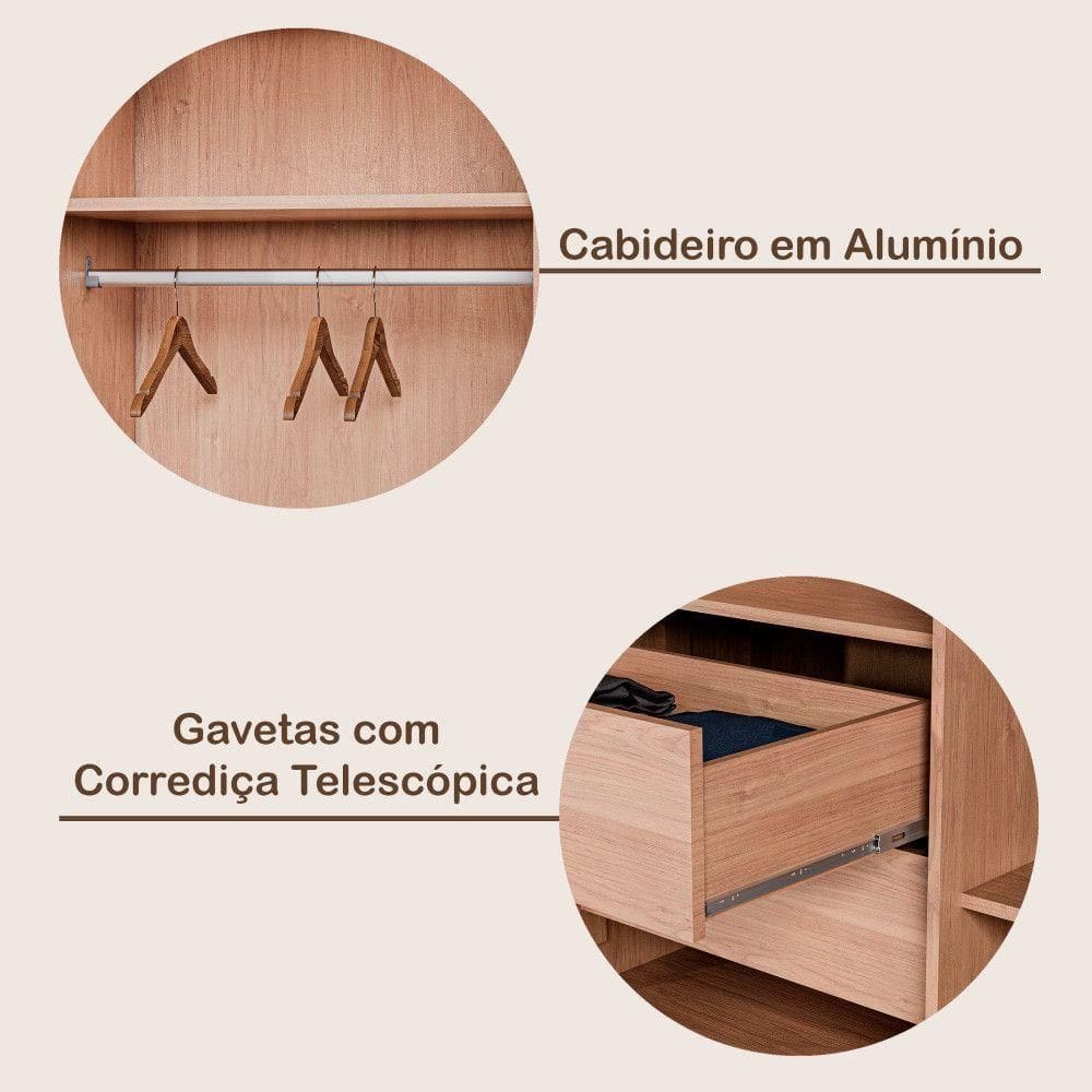 Guarda Roupa Alba 6 Portas Espelho 100% Mdf Mademarcs Peroba-off White