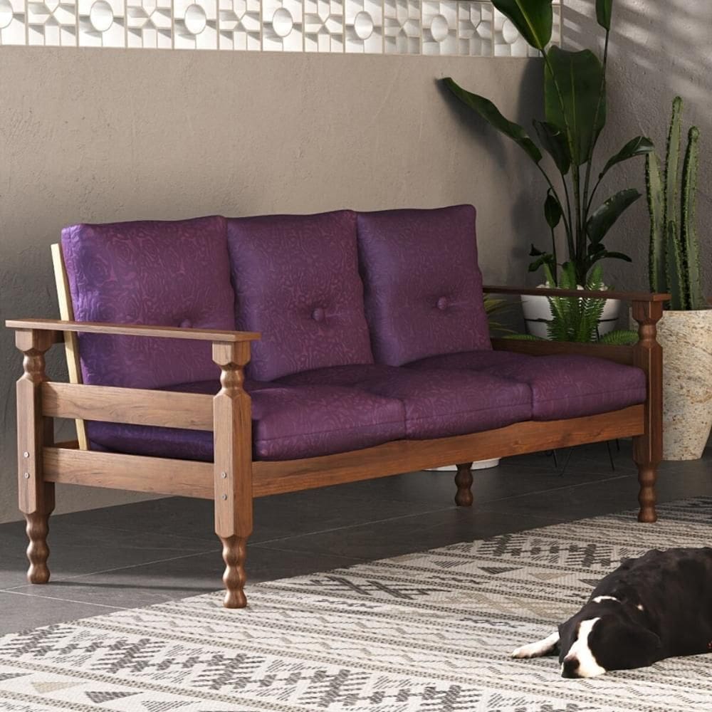 Sofá 3 Lugares Madeira Maciça Liz Multimóveis CR7000 Lilás