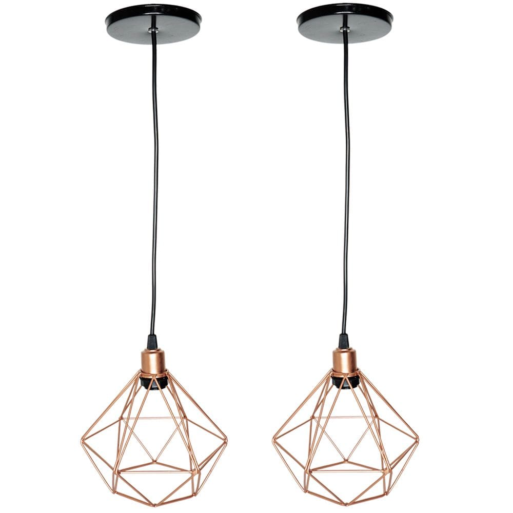 2 Pendente Aramado Diamante Luminária Lustre Luxo Pequeno Teto Retrô Agp Ilumini Industrial