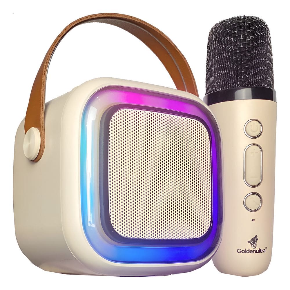 Caixa De Som Karaokê Bluetooth Com 2 Microfones Sem Fio Led