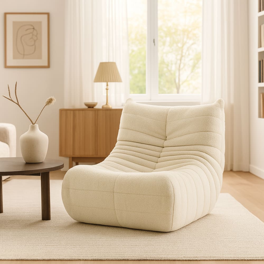 Poltrona Togo Pluff Prensada em Bouclé Luxo Design Moderno Conforto Premium Montagem Instantânea