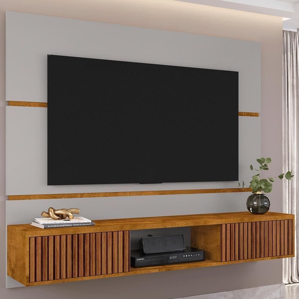 Painel Suspenso Tv 65 Pol 160 Cm Ambar Off White Naturalle Bechara