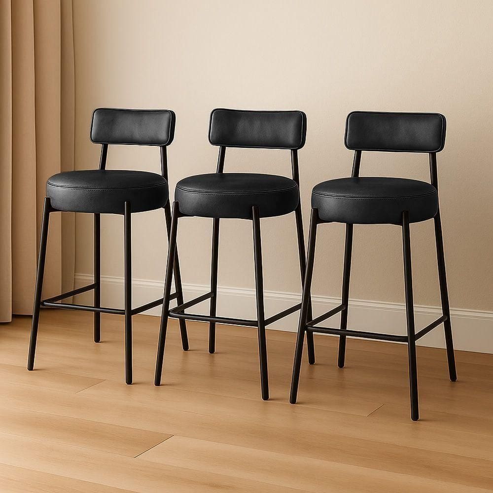 Banqueta Cozinha Alta Com Encosto Industrial Preto Kit 3 Londres Pu Preto D03 - D`rossi