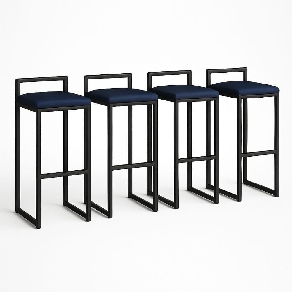 Kit 4 Banqueta Corino Balcão Industrial Cozinha Gourmet Bar Azul Marinho