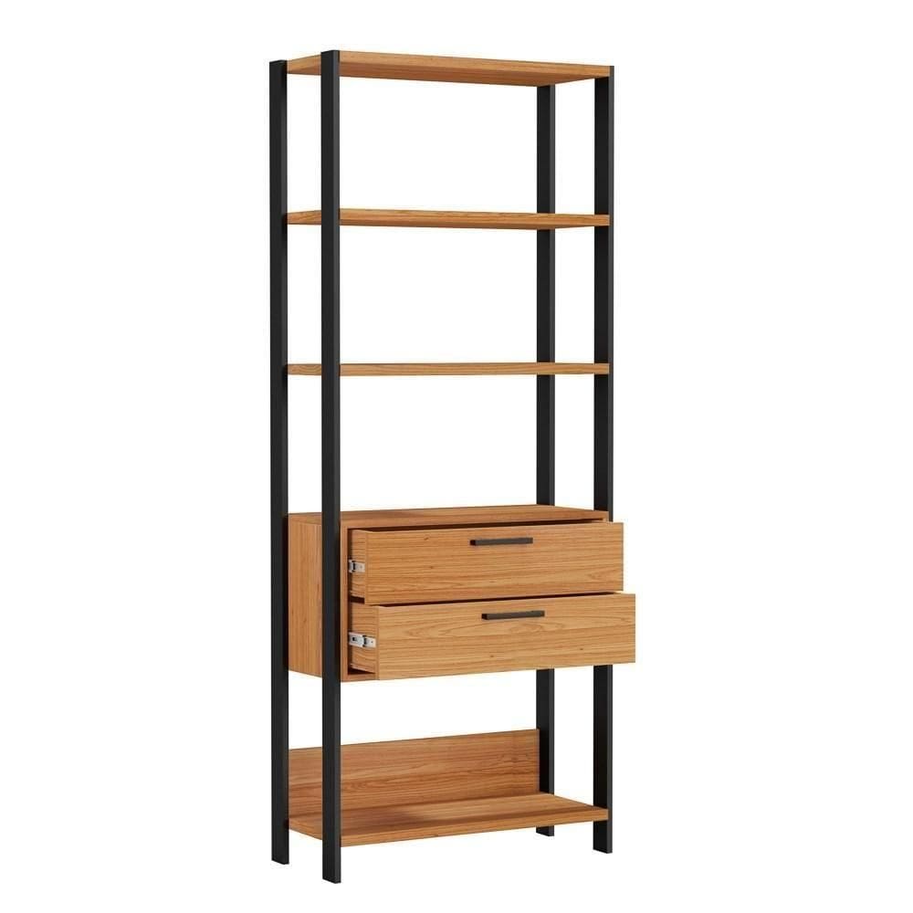 Estante Alta Estilo Industrial 2 Gavetas E91 Freijó/preto Fosco - Pradel