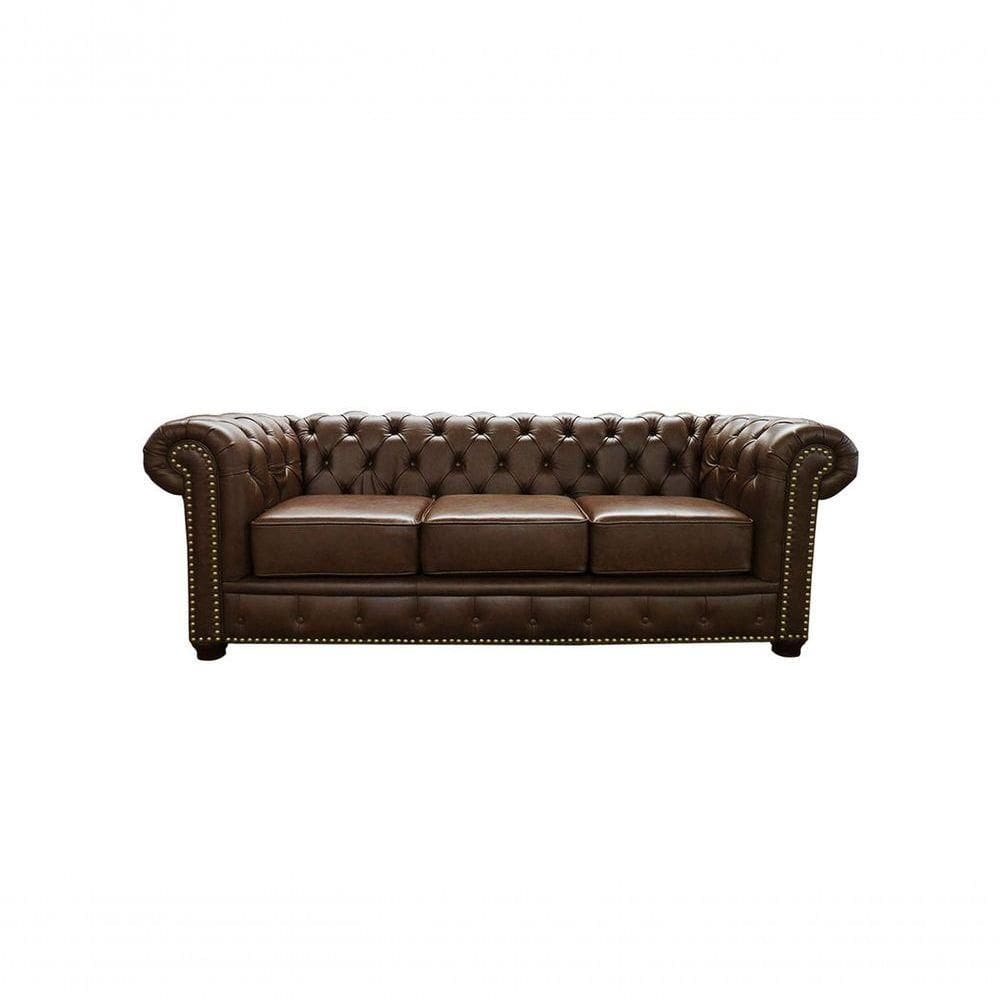 Sofá Chesterfield De Couro 3 Lugares Marrom Bicolor - Mempra