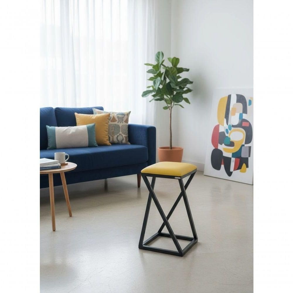 Kit 2 Banquetas Banco De Ferro Amarelo