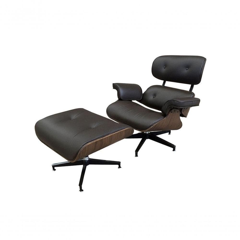 Poltrona De Couro Com Puff Charles Eames Marrom