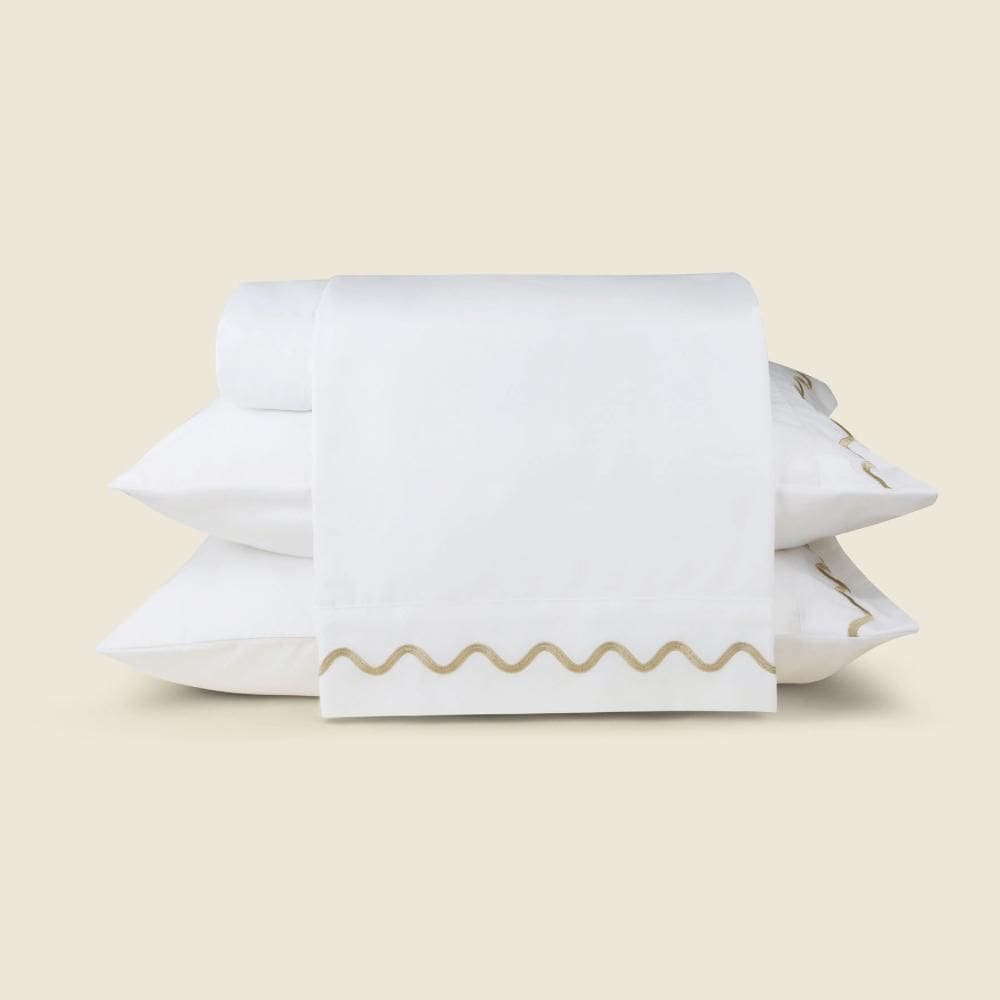 Jogo de Cama Lines Microfibra Branco com Bordado Marrom - A\\CASA