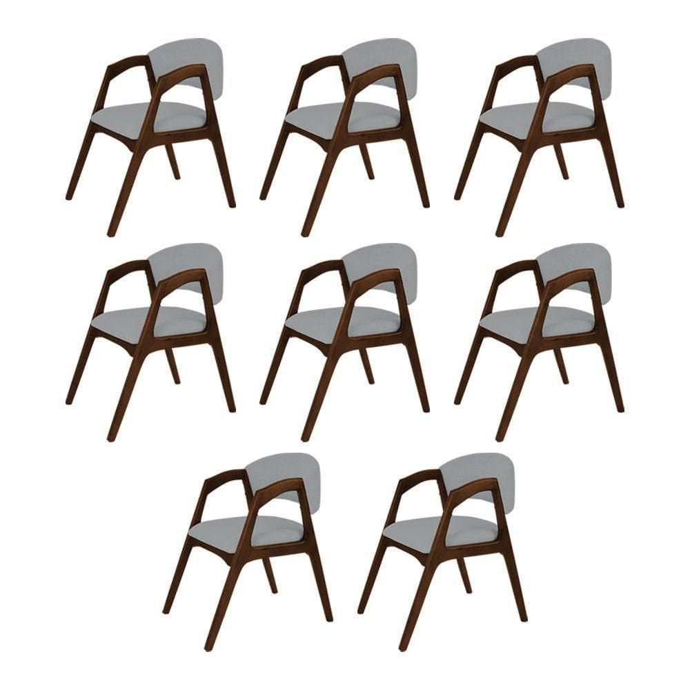 Conjunto Com 8 Cadeiras De Jantar Estofada Gabriela Em Madeira E Mdf Linho Cinza