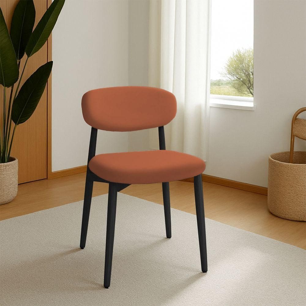 Cadeira De Jantar Lucy Estrutura Aço Carbono Laminado Preto Com Estofado Poliuretano Caramelo