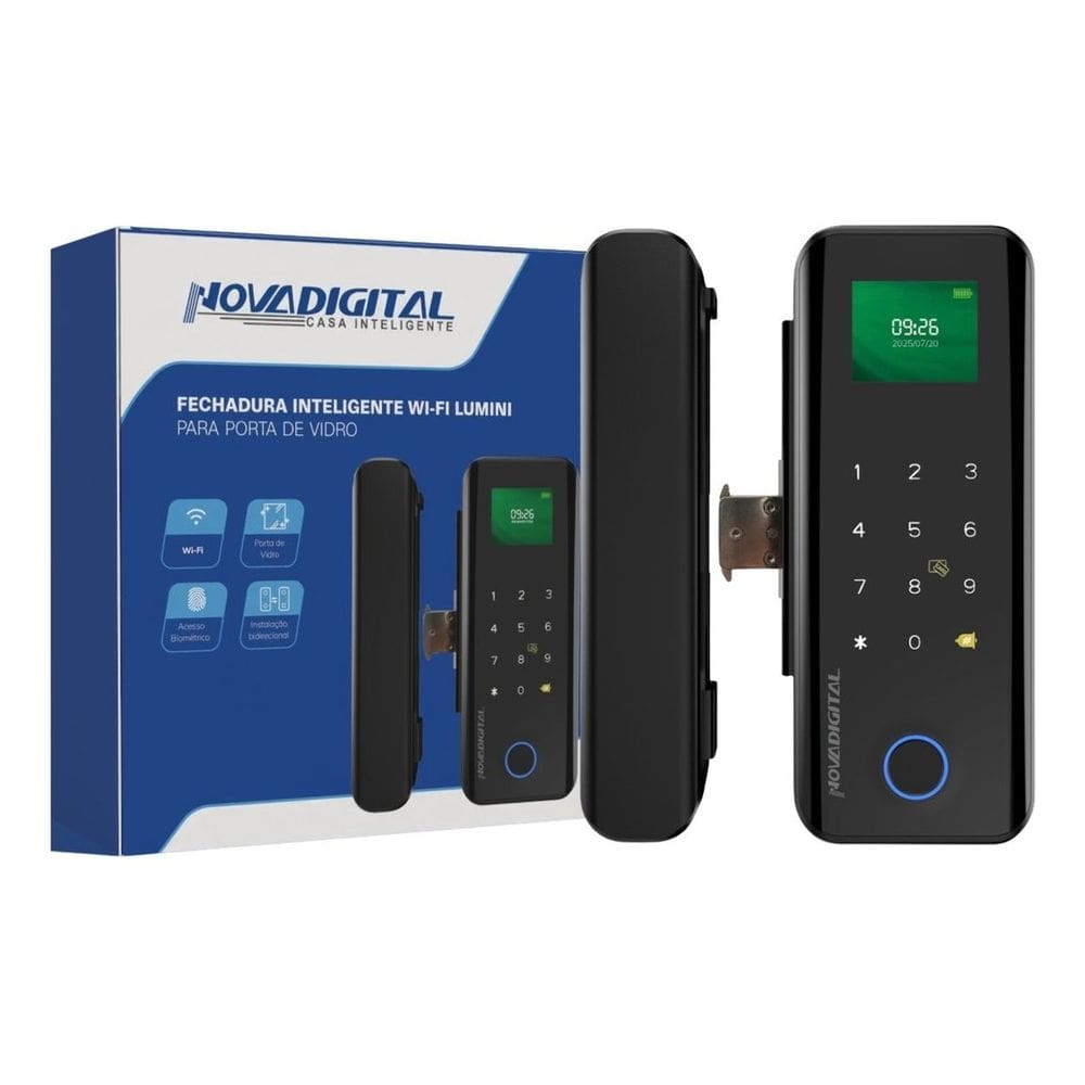 Fechadura Inteligente Wi-fi Smart Porta De Vidro Novadigital Preto
