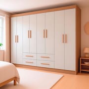 Guarda-Roupa Casal Lite 8 Portas 4 Gavetas Off White e Nature