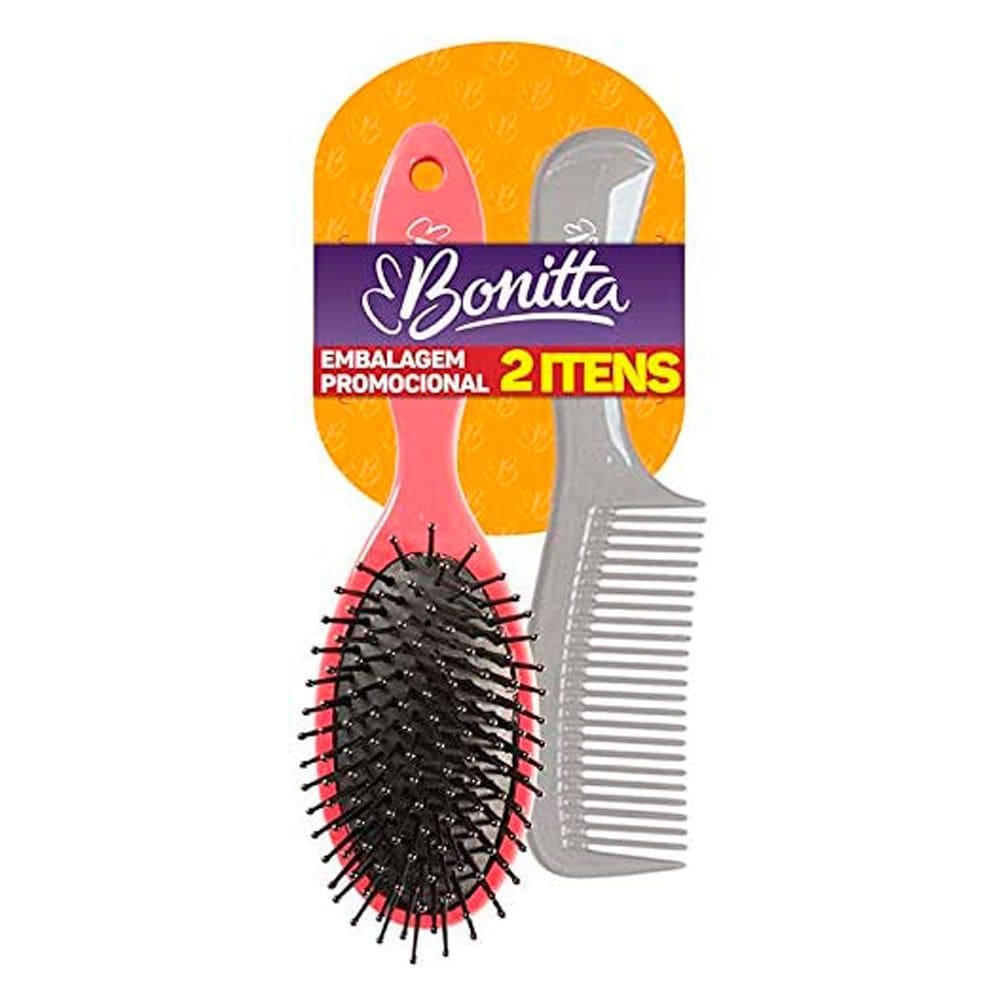 Kit Escova e Pente Bonitta Médio Cores 2 Unidades