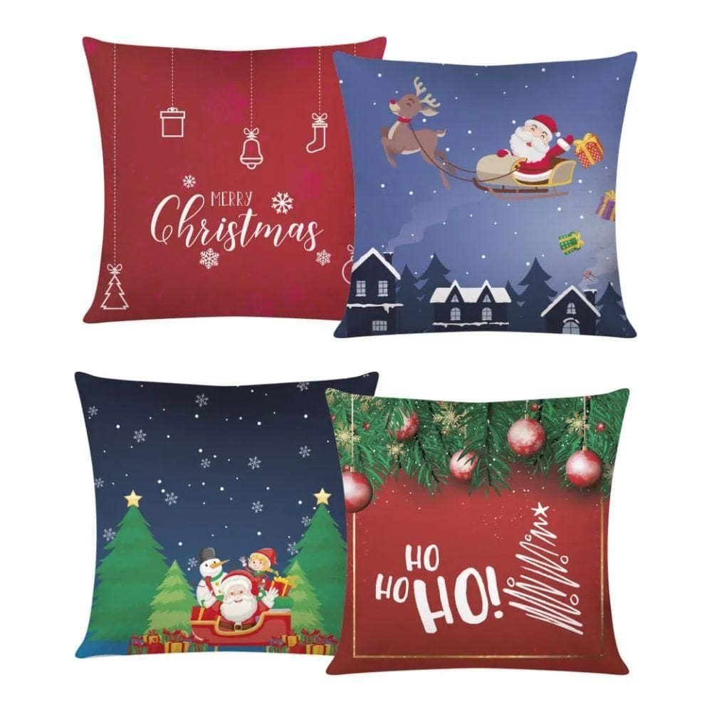 Capa De Almofada De Natal Com Zíper 43cm X 43cm Kit 04 Peças Natal 15