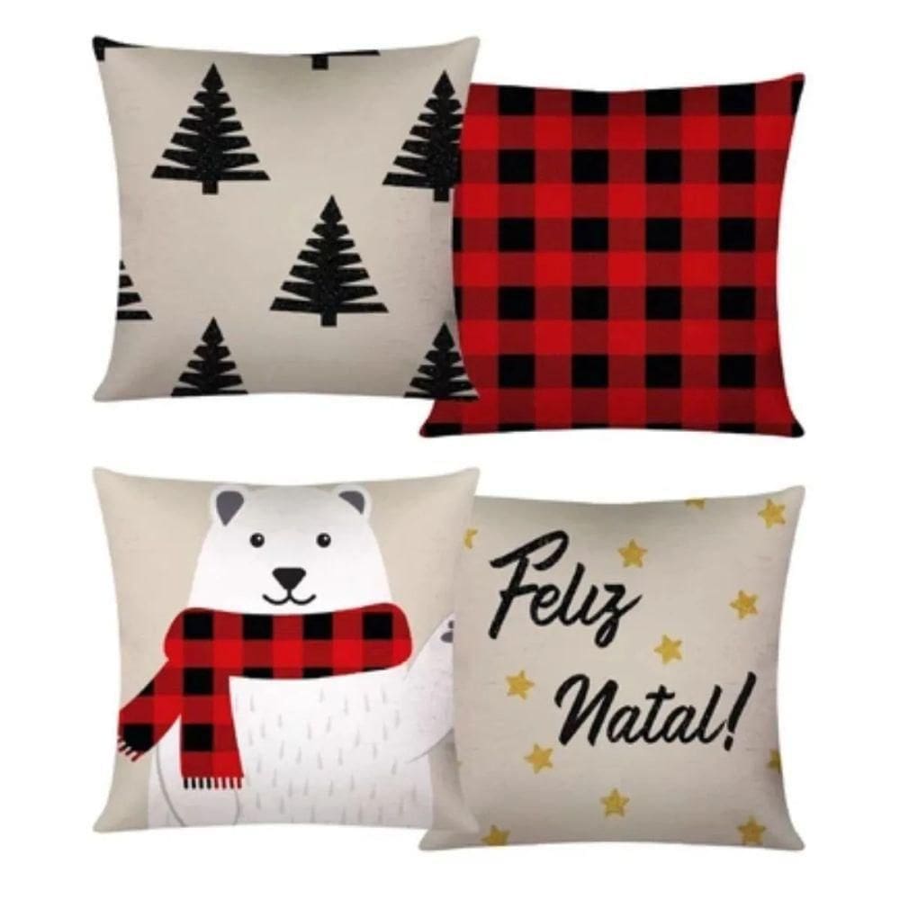 Capa De Almofada De Natal Com Zíper 43cm X 43cm Kit 04 Peças Natal 17