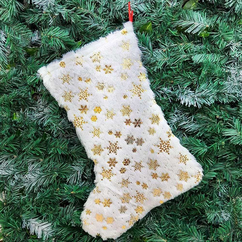 Meia Bota Pelúcida Pendente Enfeite Natalino Rena Neve 44cm