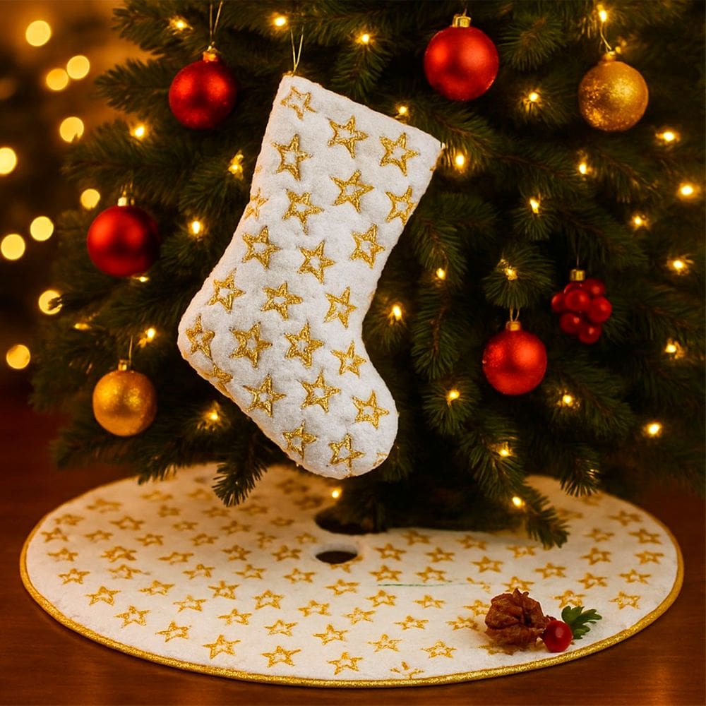 Bota Meia e Saia Enfeite Estrelinhas Árvore Natal Pelúciado