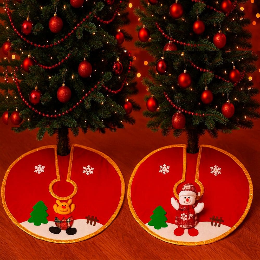 Saias Pelúcidas Tapete Base Árvore Natal Neve Rena Kit 2pçs