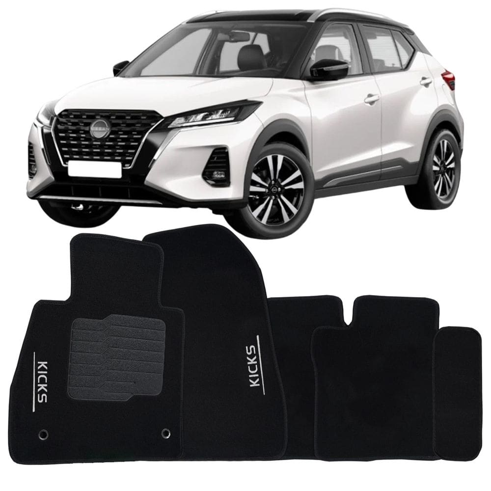 Tapete Carpete Kicks 2016 à 2024 Preto Logo Bordado Jogo 5 Peças Ecotap S5214 Automotivo Soft