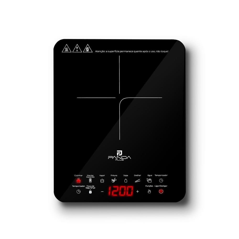 Cooktop Indução 1 Boca Portátil Panda Plus Touch 8 Níveis Temperatura Trava Segurança Timer Vitrocerâmico