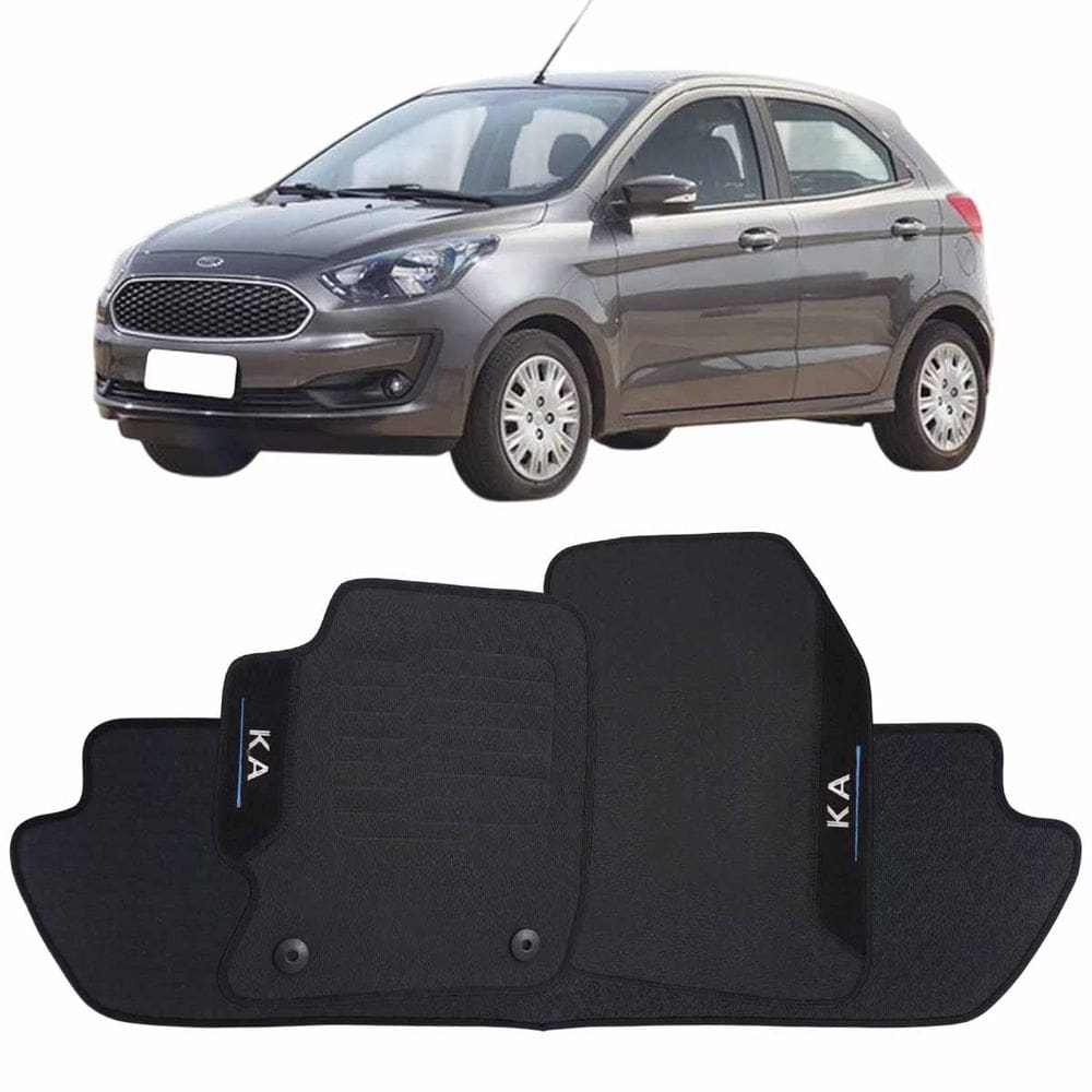 Tapete Borracha Ford Ka 2014 à 2021 Preto Pvc Logo Bordado Jogo 3 Peça Personalizado Automotivo Wave