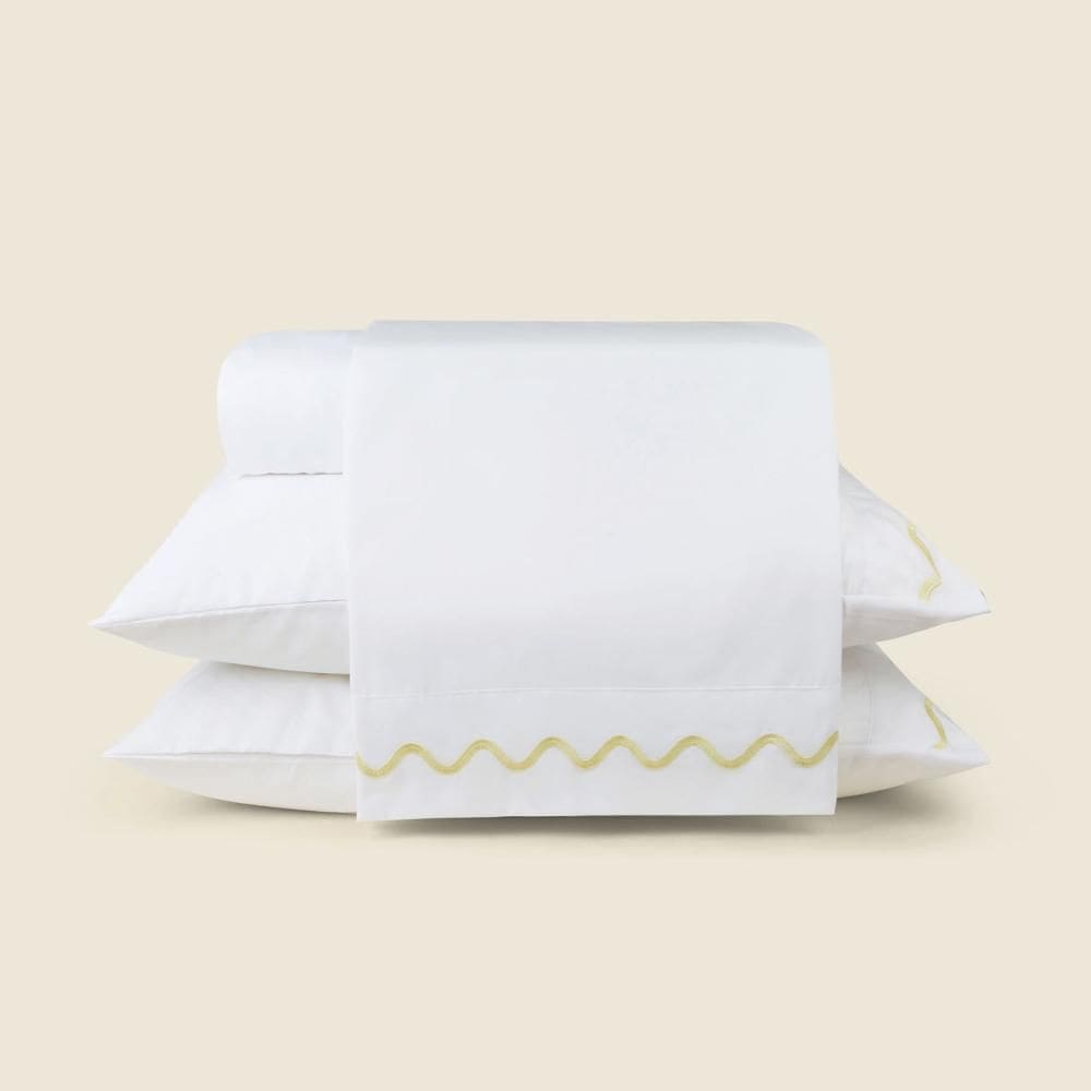 Jogo de Cama Lines Microfibra Branco com Bordado Amarelo - A\CASA