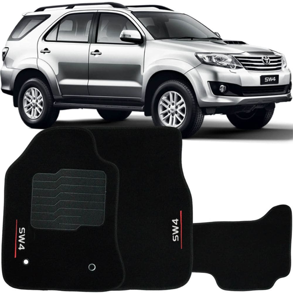 Jogo de Tapete Automotivo Carpete Toyota Hilux SW4 2006 à 2015 Soft Logo Bordado Preto 3 Peças