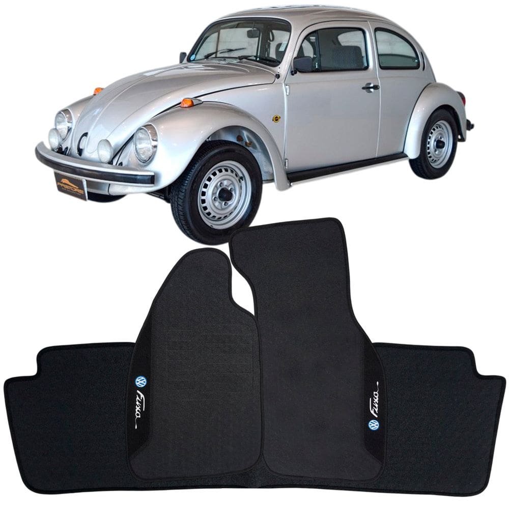 Tapete Borracha Fusca 1951 à 1996 Preto Pvc Logo Bordado Jogo 3 Peças Personalizado Automotivo Wave