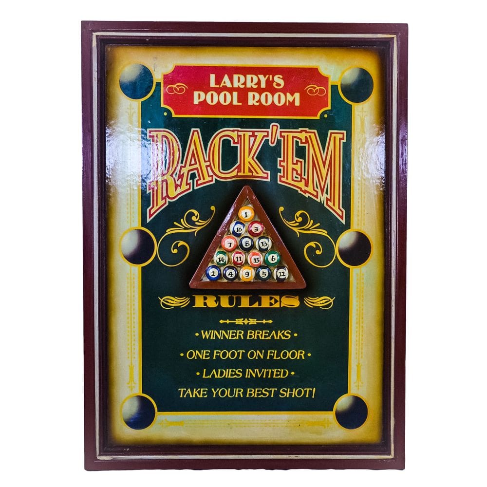 Placa Decorativa/Quadro ”Larry`s Pool Room - Rack `Em”