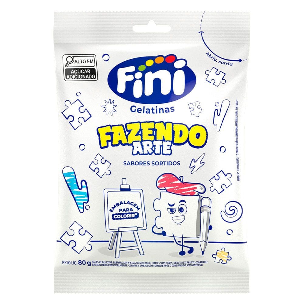 Bala de Gelatina Fini Fazendo Arte Embalagem para Colorir 80g