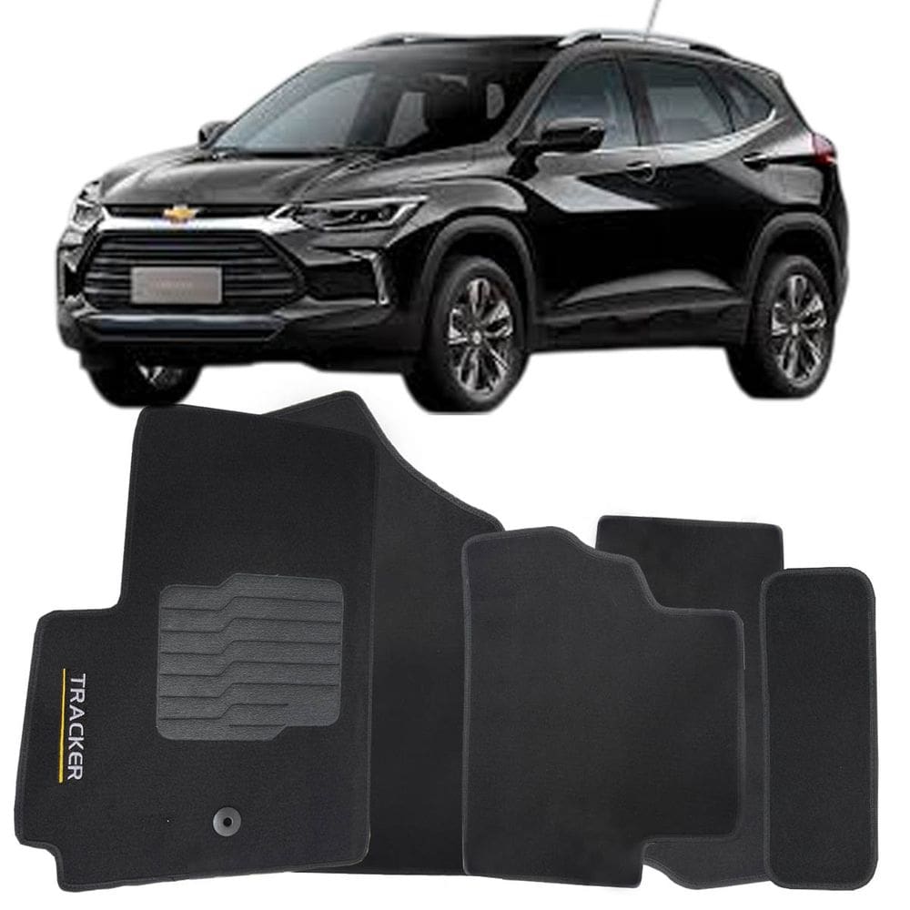 Tapete Carpete Tracker 2020 à 2025 Preto Logo Bordado Jogo 5 Peças Ecotap S7662 Automotivo Soft