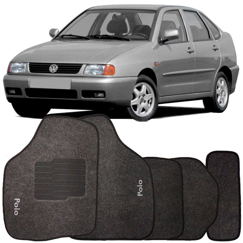 Tapete Carpete Polo Sedan 1997 à 2001 Grafite Logo Bordado Jogo 5 Peças Personalizado Automotivo