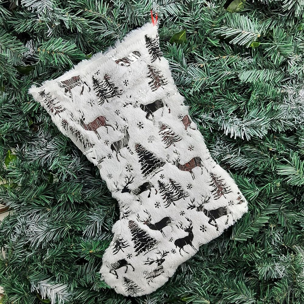 Bota Meia Pelúcida Pendente Enfeite Natalino Rena Neve 44cm