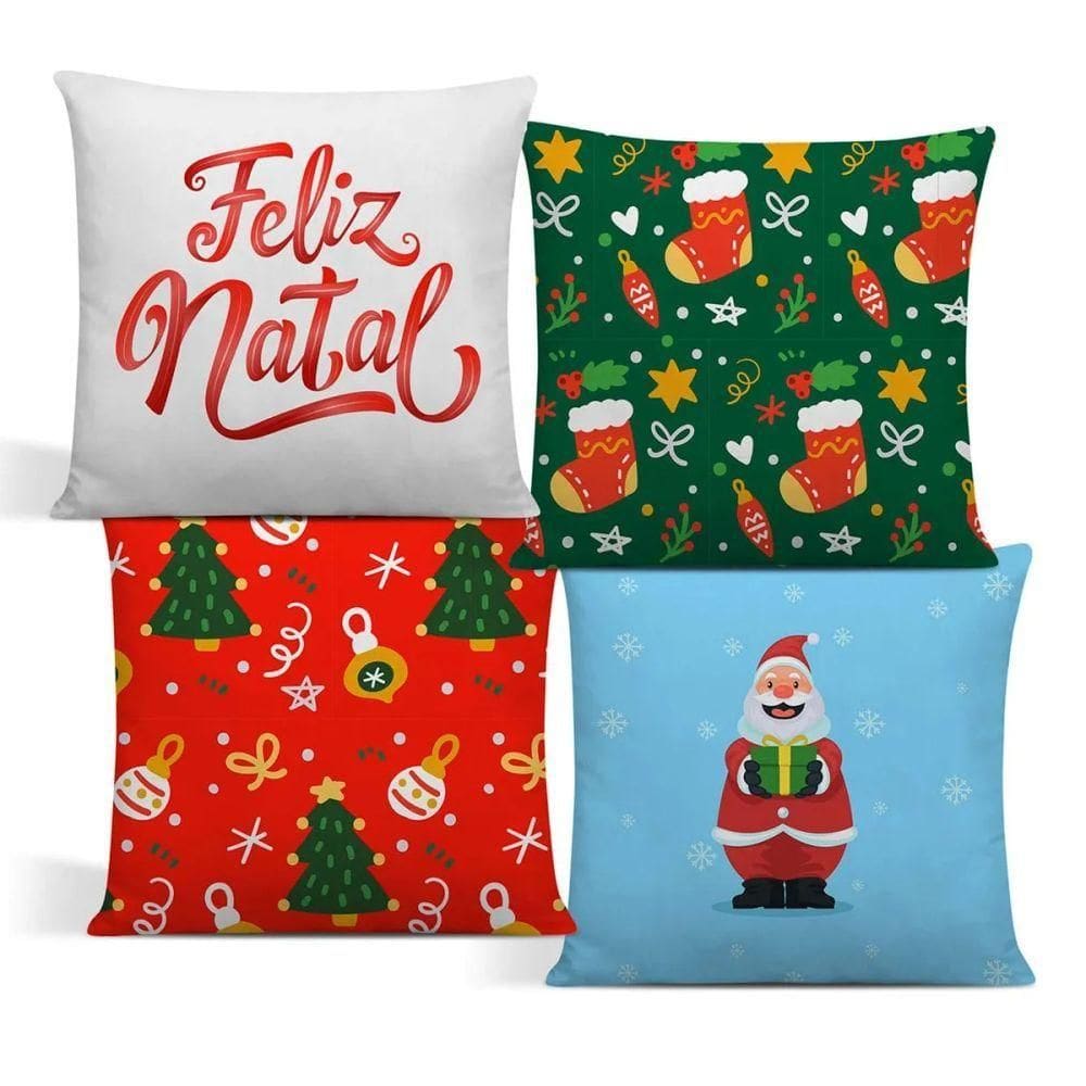 Capa De Almofada De Natal Com Zíper 43cm X 43cm Kit 04 Peças Natal 08