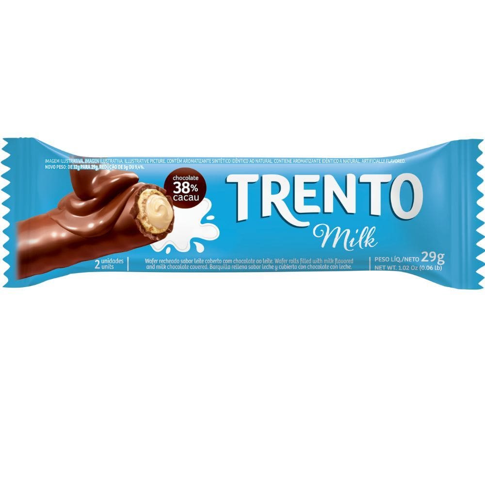 Chocolate Trento Milk Sabor Leite Coberto com Chocolate ao Leite 29g
