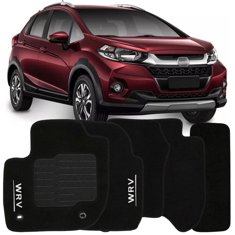 Jogo de Tapete Automotivo Carpete Wrv 2017 à 2018 Soft Logo Bordado Preto 5 Peças