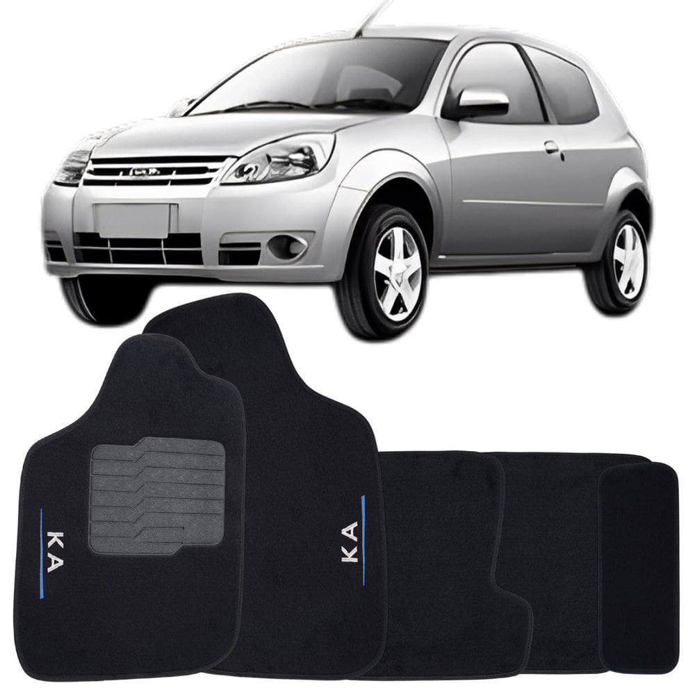 Tapete Carpete Ford Ka 1996 à 2013 Preto Logo Bordado Jogo 5 Peças Personalizado Automotivo