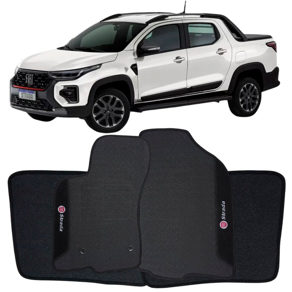 Tapete Borracha Strada Cabine Dupla 2021 à 2025 Preto Pvc Logo Bordado Jogo 3 Peça Ecotap W7742 Wave