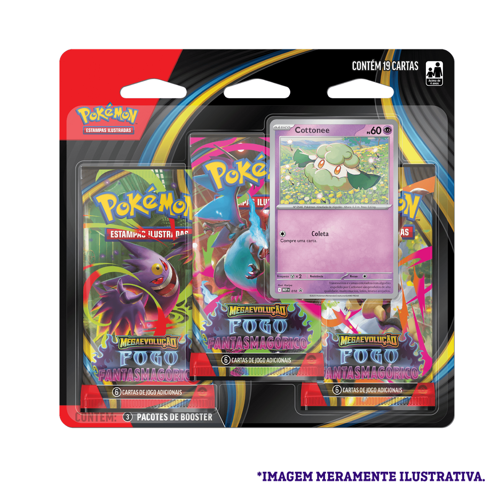 Blister Triplo Pokémon Cottonee ME02 fogo Fantasmagórico