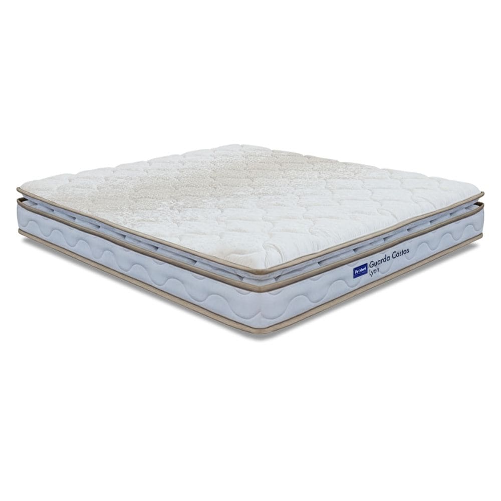 Colchão Casal Probel Espuma D33 Pillow Top 138x188x18cm Guarda Costas Lyon Branco/Bege