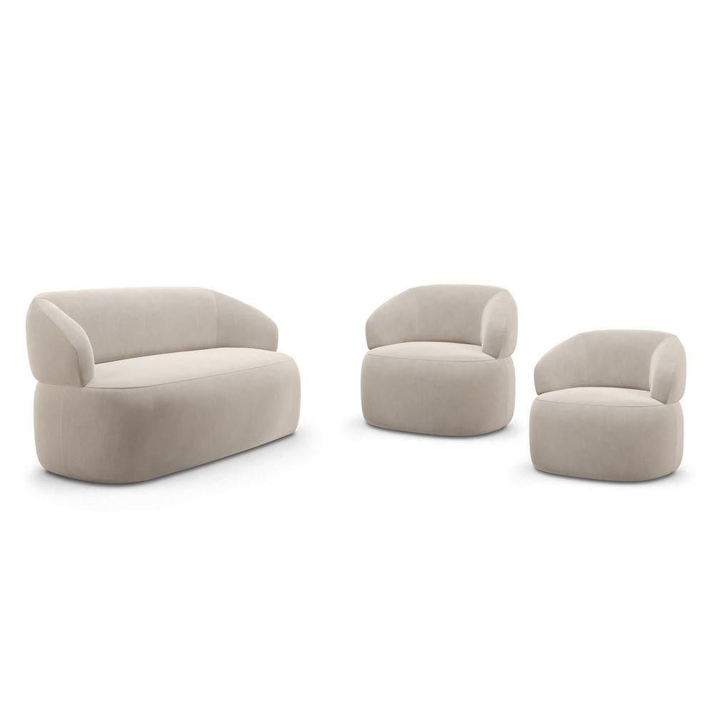 Kit 02 Poltronas Giratória E 01 Sofá Orgânico Glee 03 Lugares 170cm Veludo Bege - Abmaza