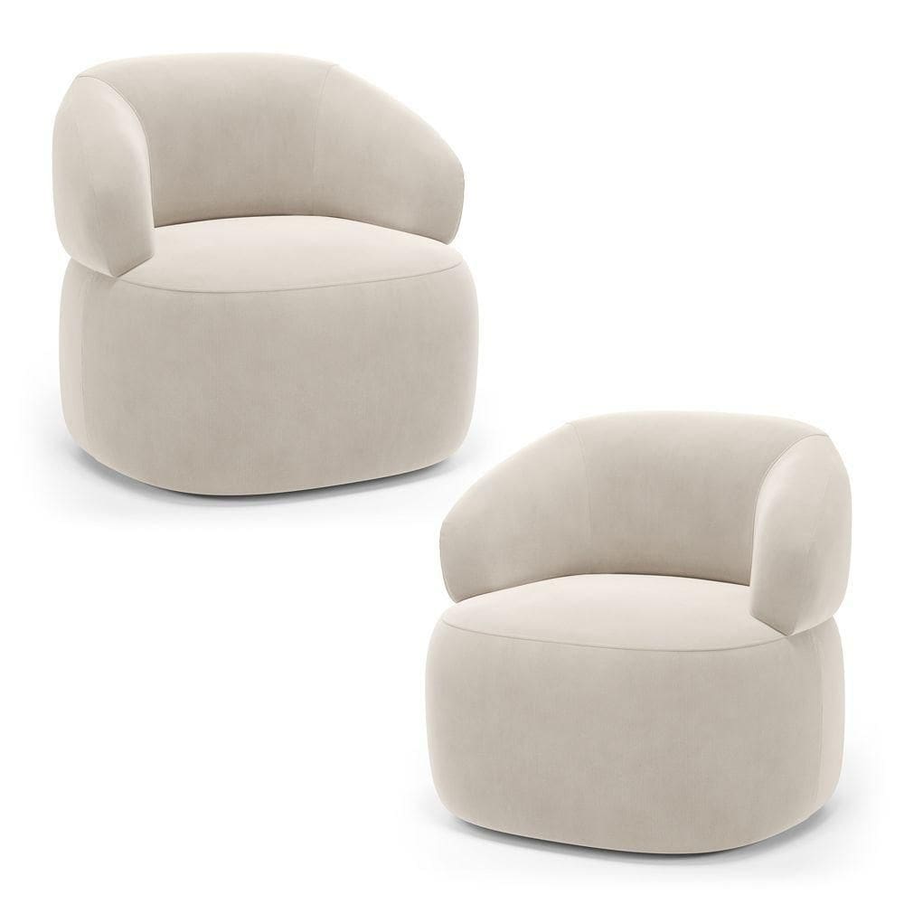 Kit 02 Poltronas Orgânicas Giratória Living Glee Veludo Bege - Abmaza