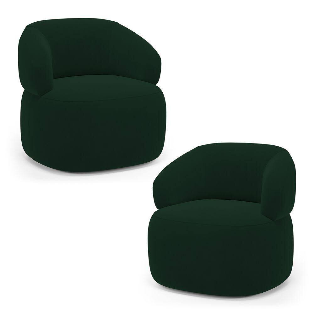 Kit 02 Poltronas Orgânicas Giratória Living Glee Veludo Verde Escuro - Abmaza