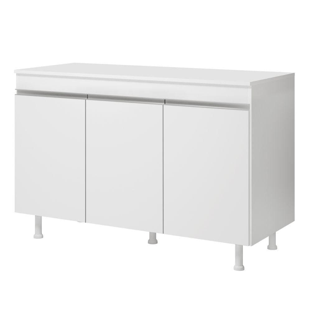 Balcão Buffet Gabinete De Cozinha Lux 120cm 100% Mdf Com Tampo 03 Portas Branco - Abmaza