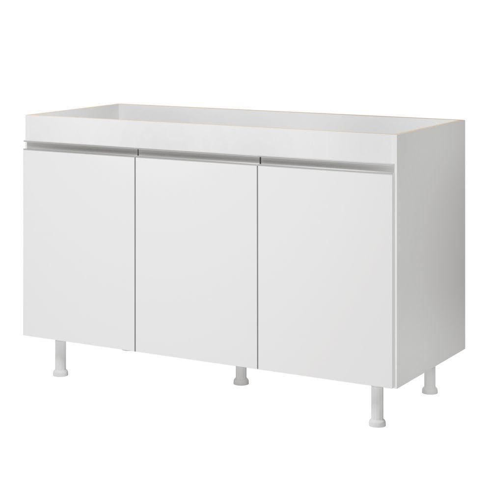 Balcão Buffet Gabinete De Cozinha Lux 119cm 100% Mdf Sem Tampo 03 Portas Branco - Abmaza