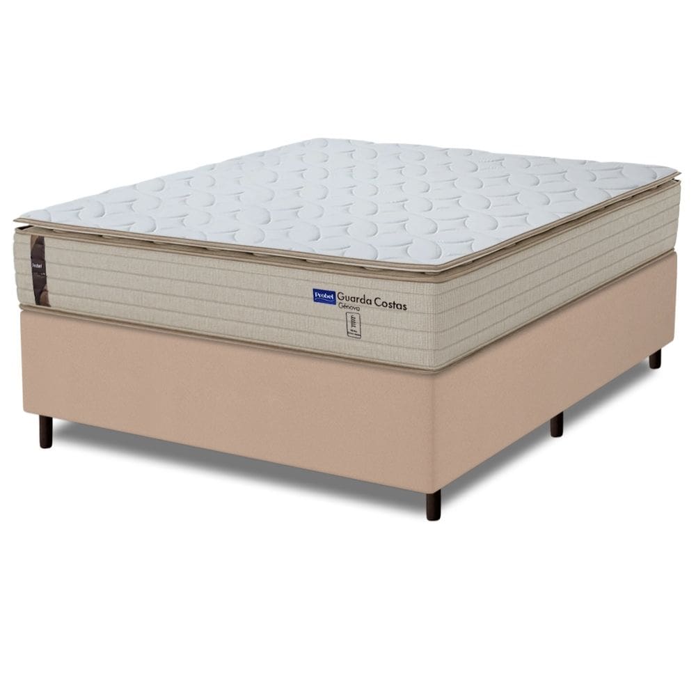 Cama Box Queen Probel Molas Ensacadas Pillow Top 158x198x68cm Guarda Costas Genova Branco/Bege